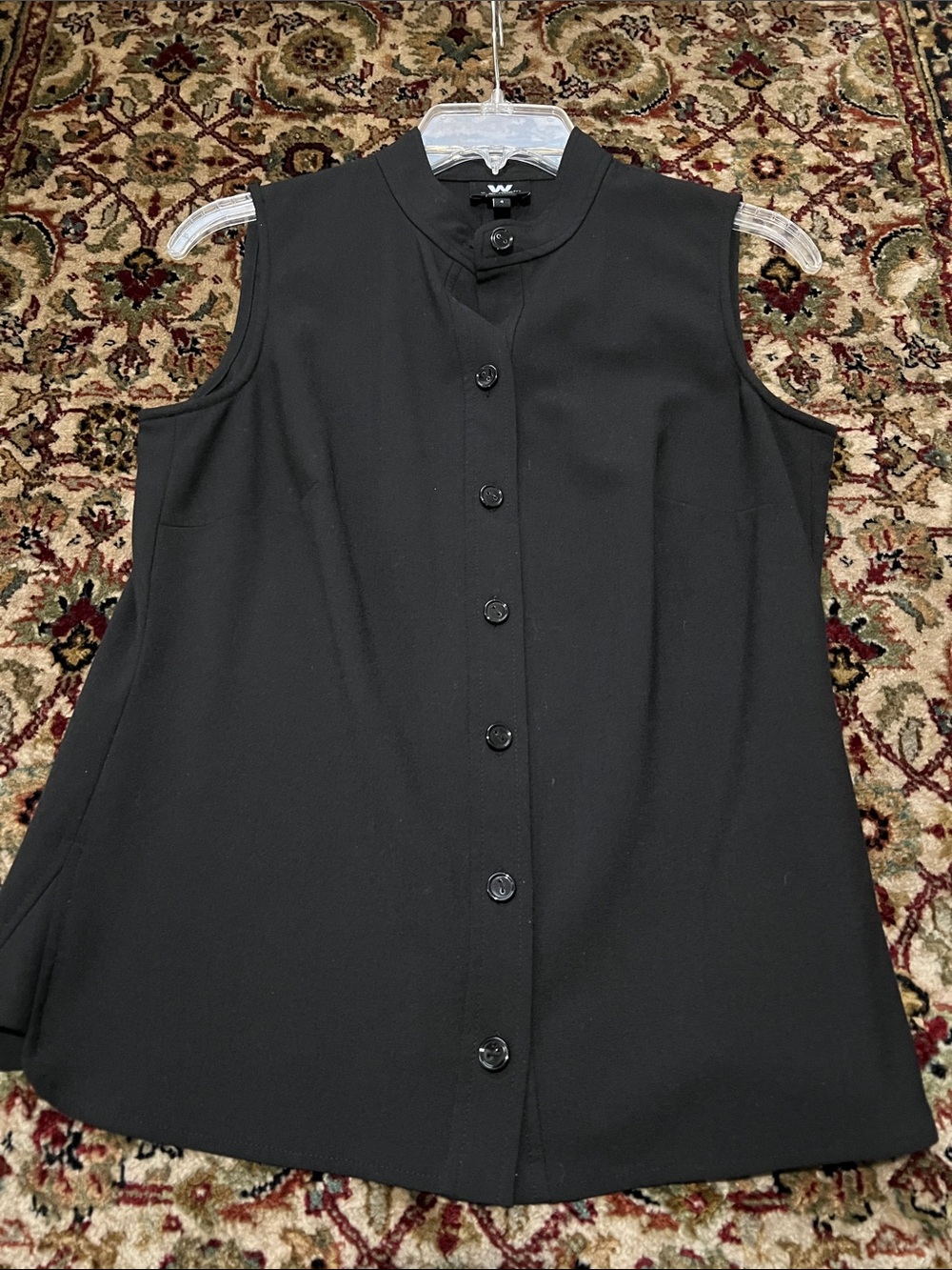W by Worth Black Sleeveless Button-Front Top with Mandarin Stand Collar Size 4